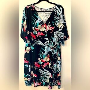 Jennifer Lopez Dress Women's Faux Wrap Floral Tropical Stretch Knit 2X